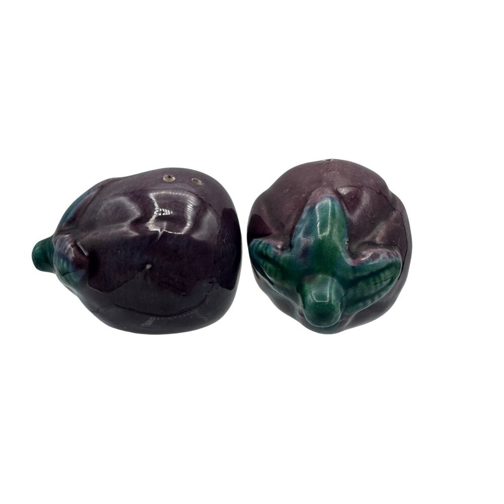 Vintage Ceramic Eggplant Salt & Pepper Shakers Purple and Green